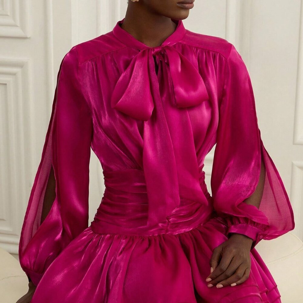 Hot Pink Elegant Women's Mini Satin Dress - Picture 4 of 7